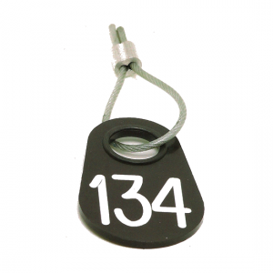 NCT fire hydrant tag with the number 134 in white block numbers