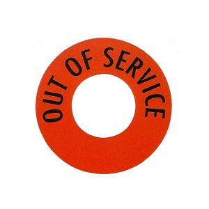 Bright orange "out of service" hydrant marker from Team NCT with bold black letters