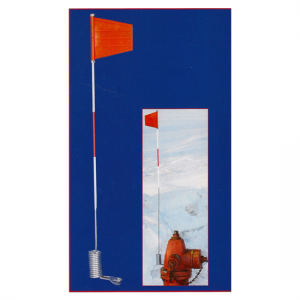 A Team NCT fire hydrant spring flag marker with reflective bands around the post and a bright orange marker flag